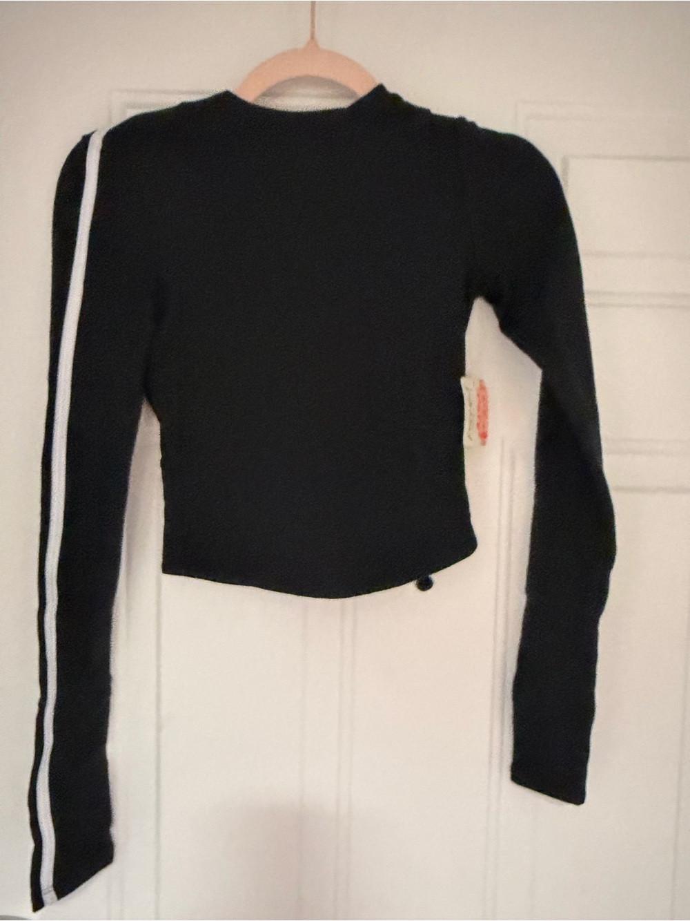 FP Movement by Free People Black Long-Sleeve Cropped Tee with White Side Stripe